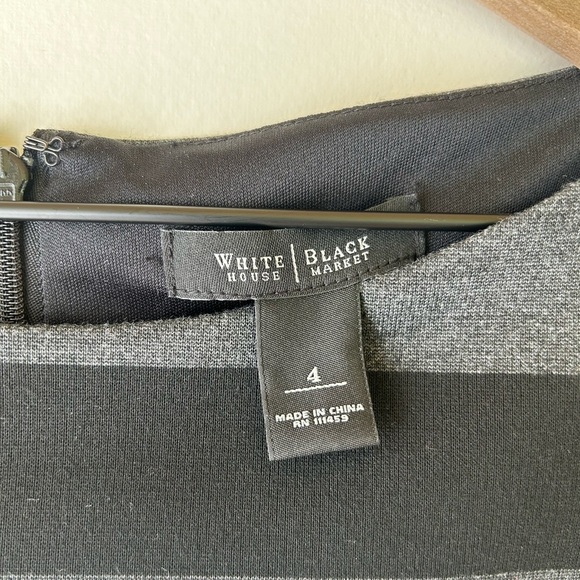 White House Black Market Black and White Sheath Dress Bateau Neck 3/4 Sleeve - Picture 3 of 3